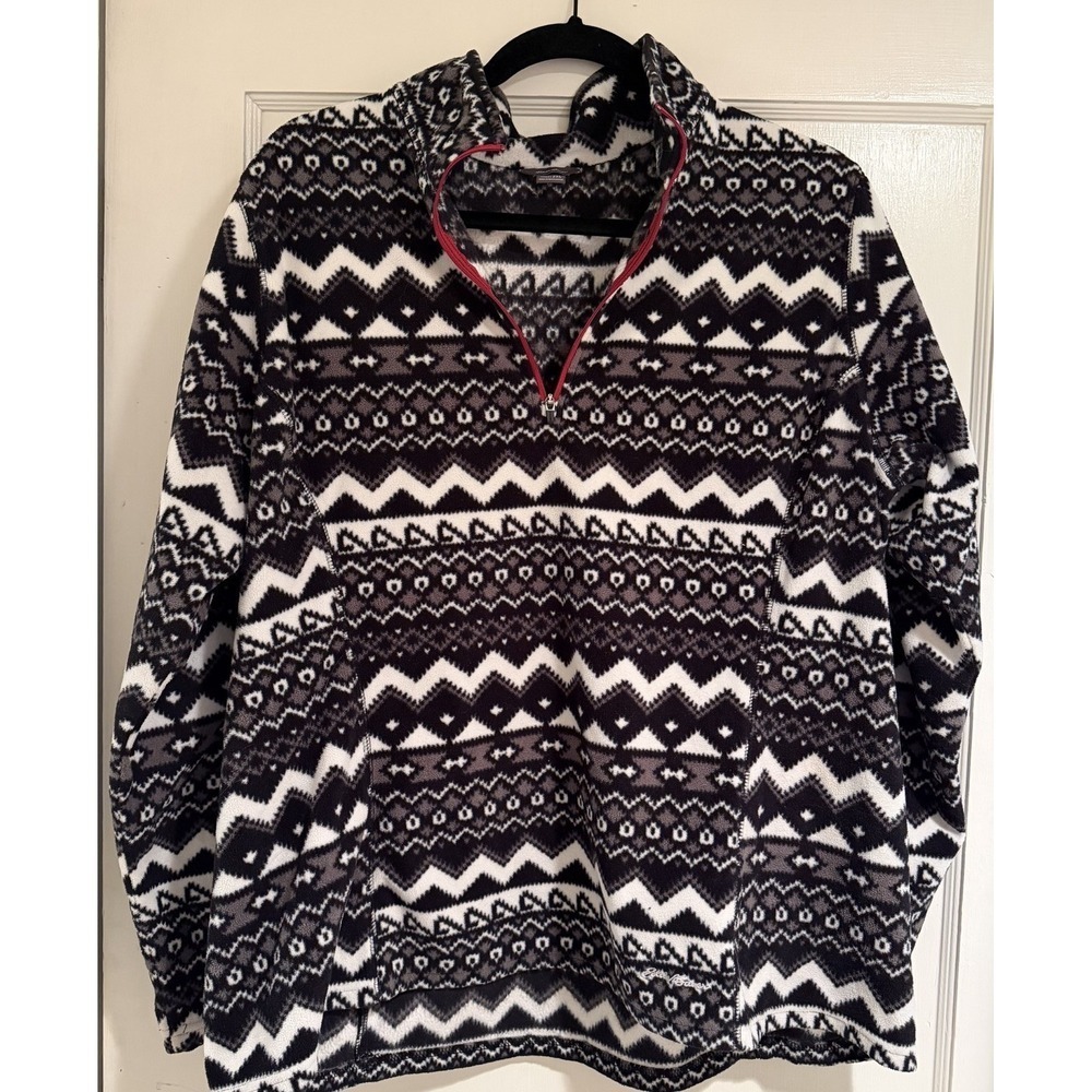 Eddie Bauer Womens 2XL Black White Fleece Pullover 1/4 Zip Pullover Outdoor Cozy